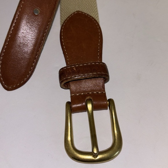 COACH BELT VINTAGE 3380 NATURAL BEIGE WOVEN UNISEX BELT BROWN LEATHER 40” LENGTH